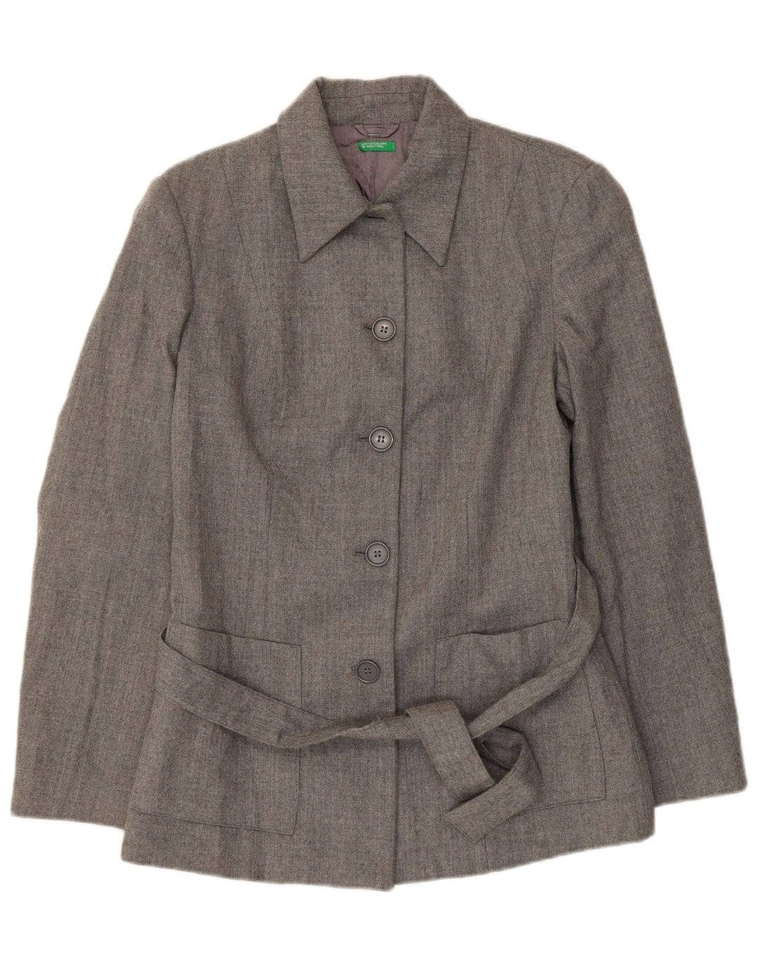 Benetton Γυναικείο Μπουφάν Blazer 5 κουμπιών IT 44 Μέτριο Γκρι Παρθένο Μαλλί