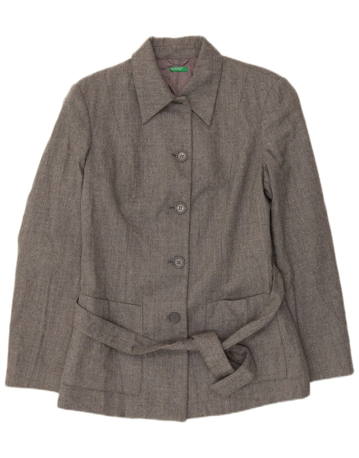 Benetton Γυναικείο Μπουφάν Blazer 5 κουμπιών IT 44 Μέτριο Γκρι Παρθένο Μαλλί