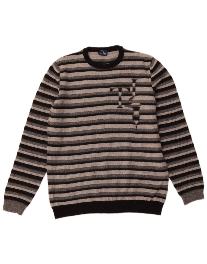 TRUSSARDI JEANS Boys Crew Neck Jumper πουλόβερ 13-14 ετών γκρι ριγέ