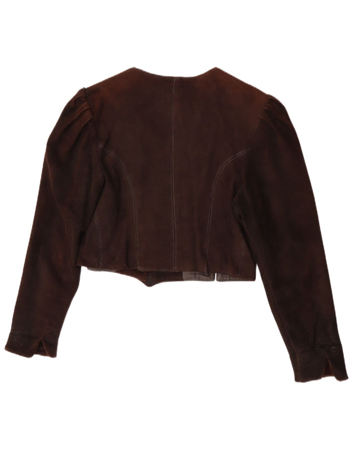 Vintage Γυναικείο Crop Suede Jacket UK 14 Medium Brown Floral