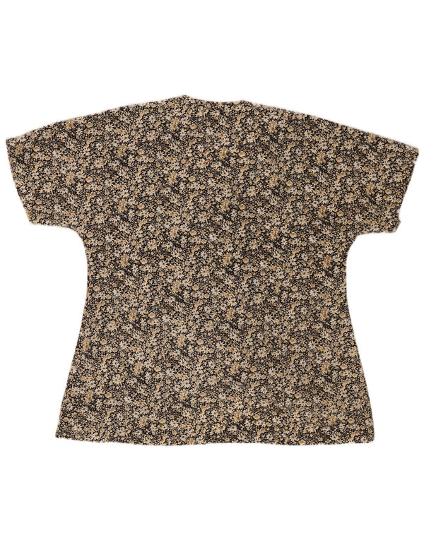 Vintage γυναικεία κοντομάνικη μπλούζα UK 16 Large Beige Floral