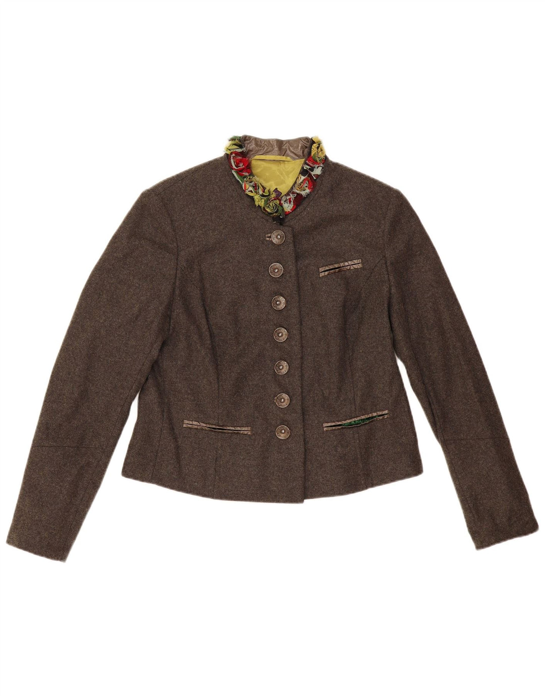 Vintage Γυναικείο Μπουφάν σακάκι με 7 κουμπιά EU 42 Μεγάλο καφέ παρθένο μαλλί