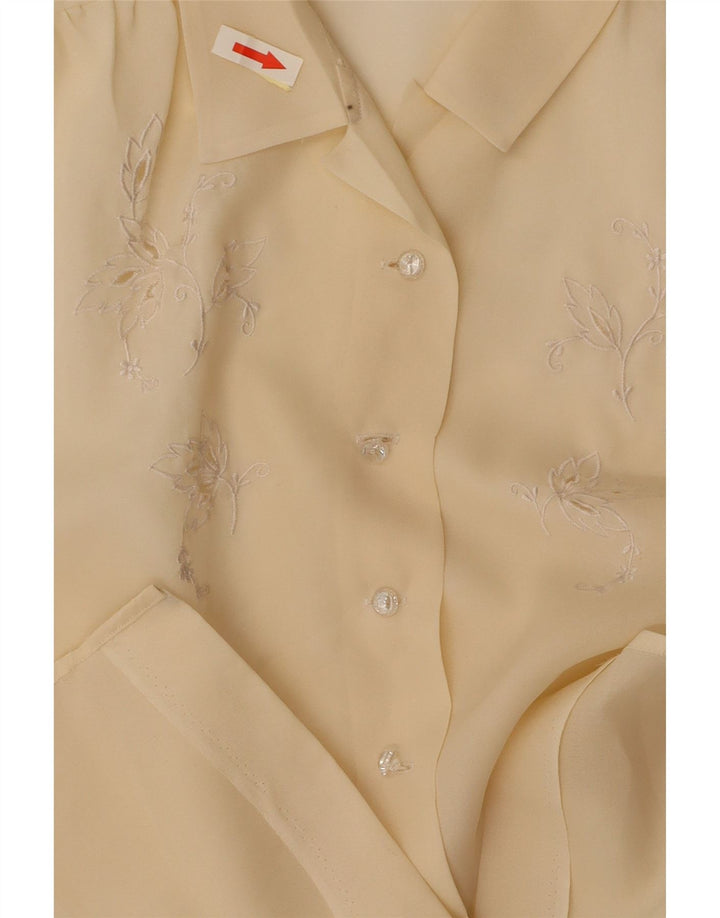 VINTAGE Γυναικείο κοντομάνικο πουκάμισο Μπλούζα UK 14 Medium Yellow Floral