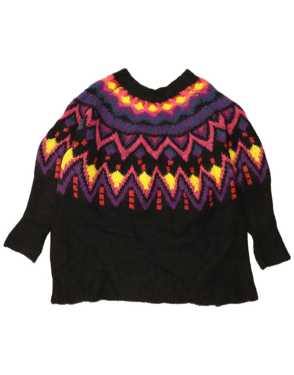 Zara γυναικείο πουλόβερ με λαιμό σκακιέρα UK 16 Large Black Fair Isle
