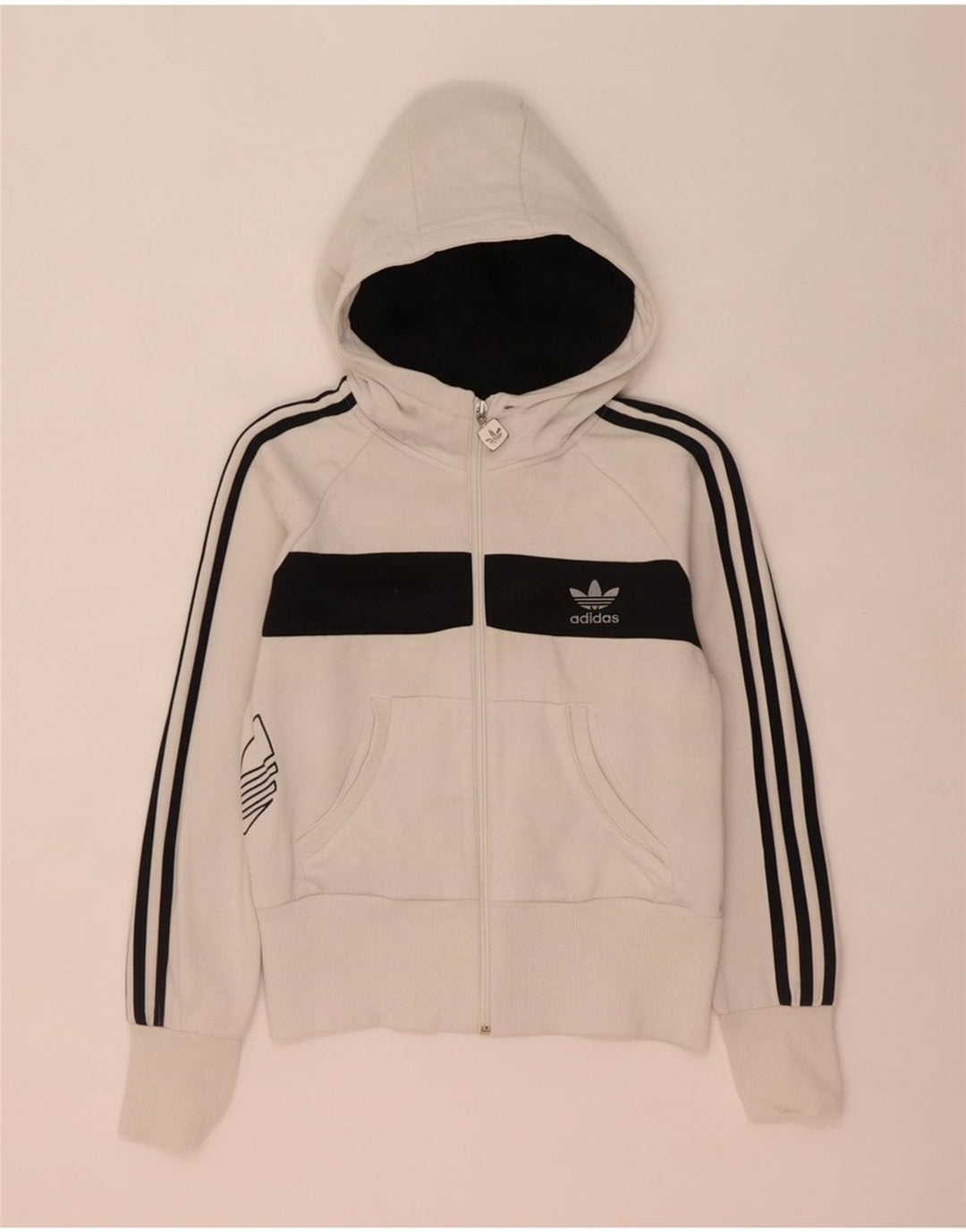 Γυναικείο πουλόβερ με κουκούλα με φερμουάρ Adidas IT 44 μεσαίο λευκό χρώμα