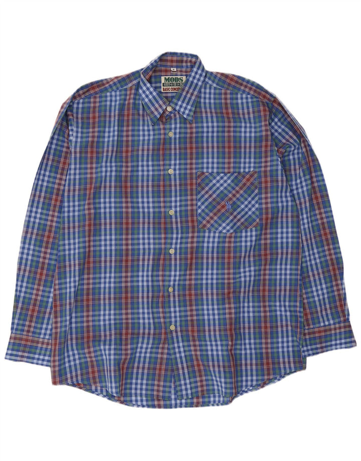 Vintage Ανδρικό πουκάμισο Μεσαίο Μπλε Check Polyester