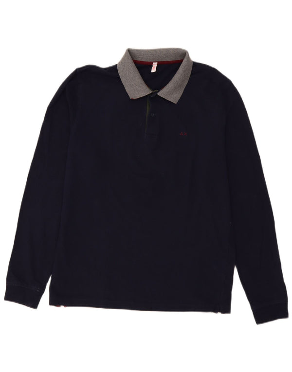 Ανδρικό μακρυμάνικο μπλουζάκι πόλο Sun68 XL Μπλε Navy Colourblock Βαμβακερό