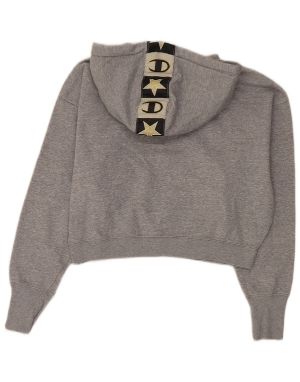 Champion Womens Graphic Crop Hoodie Jumper UK 14 Medium Grey Cotton