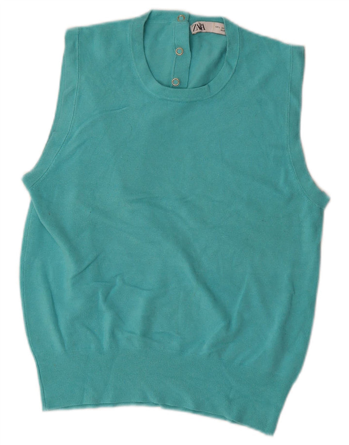 Zara Γυναικείο Γιλέκο Tank Top UK 14 Large Blue Viscose