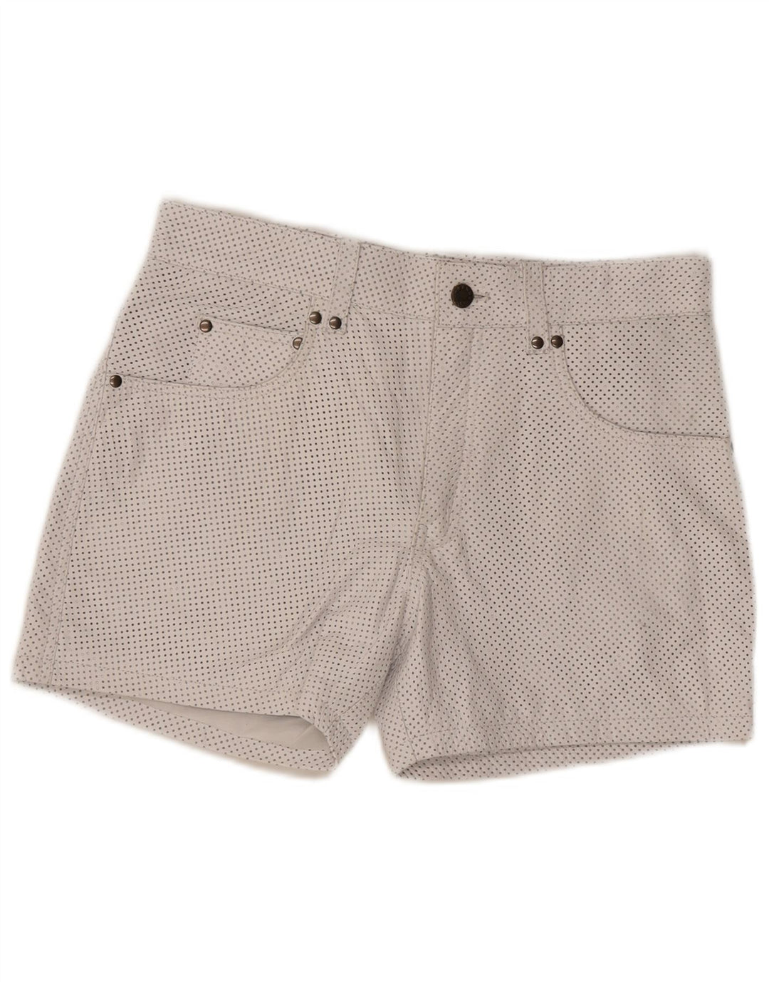 Vintage γυναικείο δερμάτινο casual σορτς W33, μεσαίο λευκό δέρμα με στίγματα