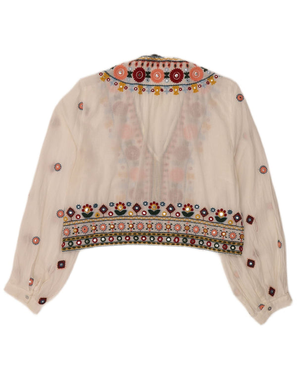 Zara Womens Crop See Through Blouse Top UK 14 Medium White Floral