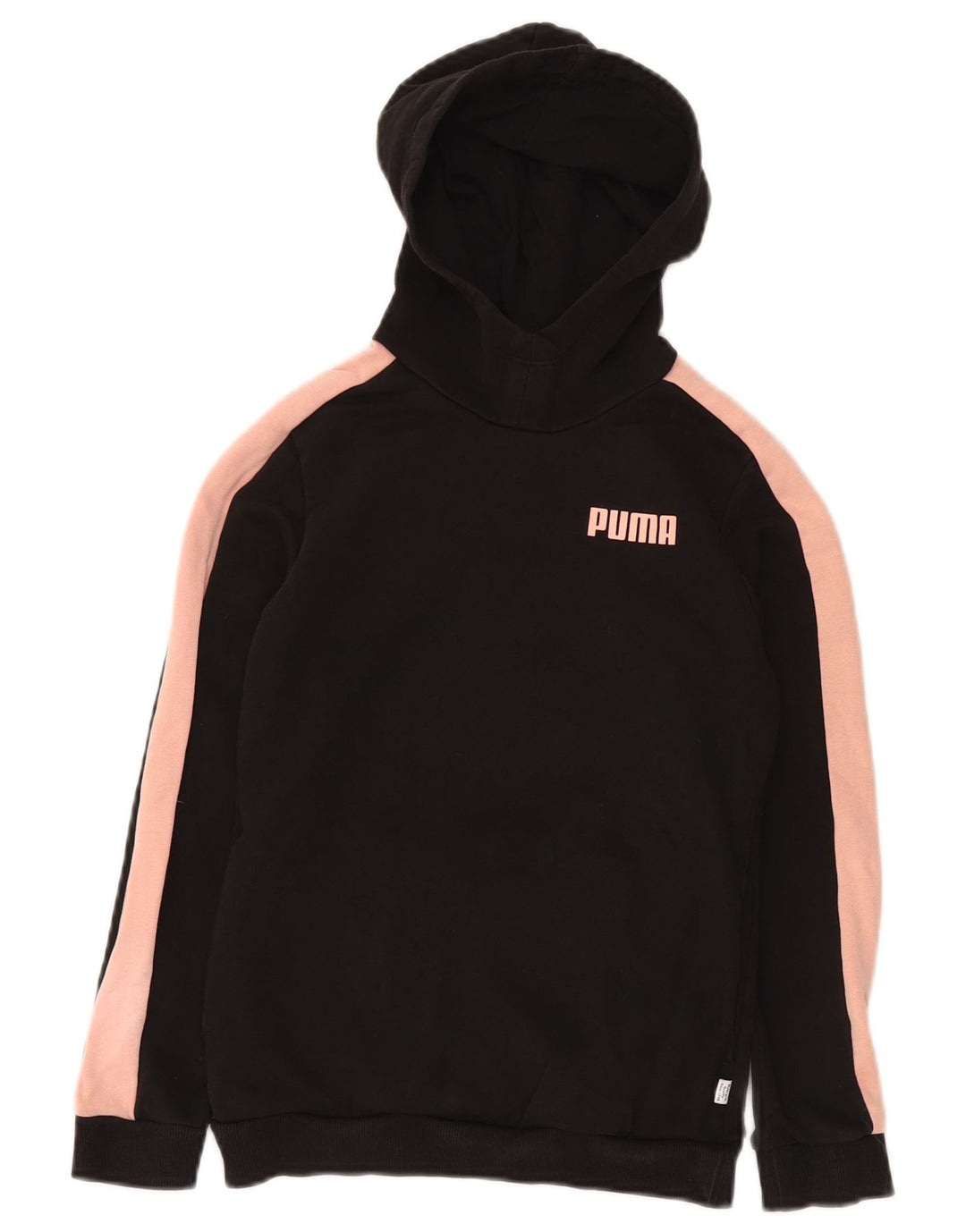 PUMA Girls Hoodie Jumper 11-12 Years Black Colourblock Βαμβακερό