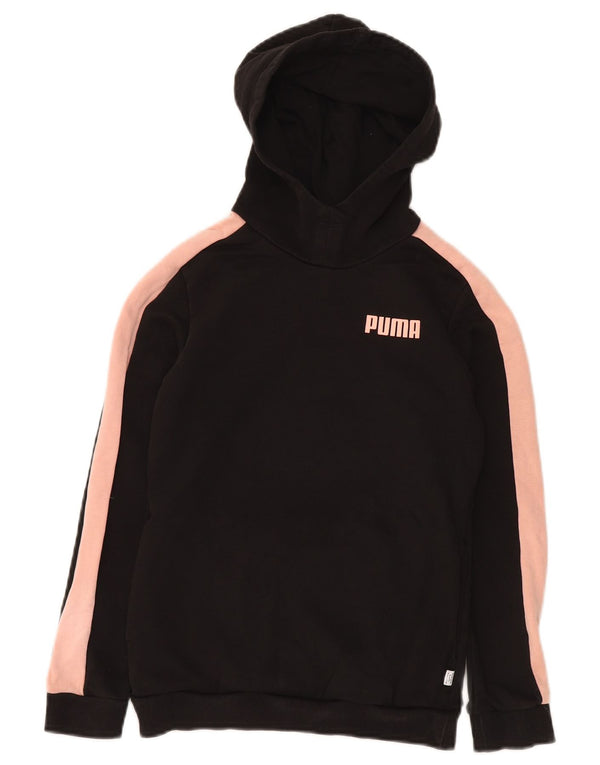 PUMA Girls Hoodie Jumper 11-12 Years Black Colourblock Βαμβακερό