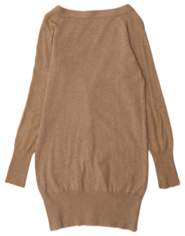 Zara Γυναικείο πουλόβερ ζακέτα Longline UK 10 Small Beige βαμβακερό