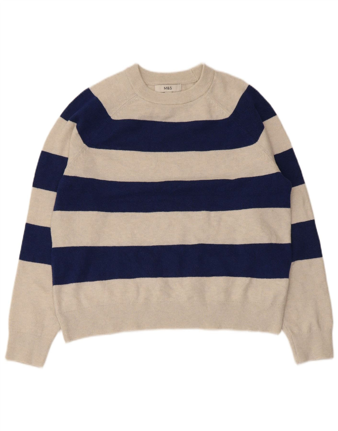 Marks & Spencer Γυναικείο πουλόβερ με λαιμόκοψη UK 14 Medium Beige ριγέ