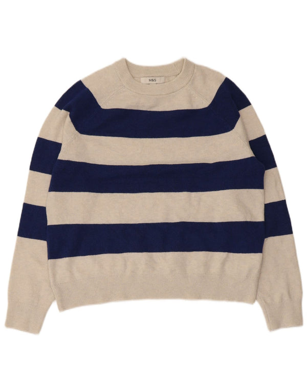 Marks & Spencer Γυναικείο πουλόβερ με λαιμόκοψη UK 14 Medium Beige ριγέ