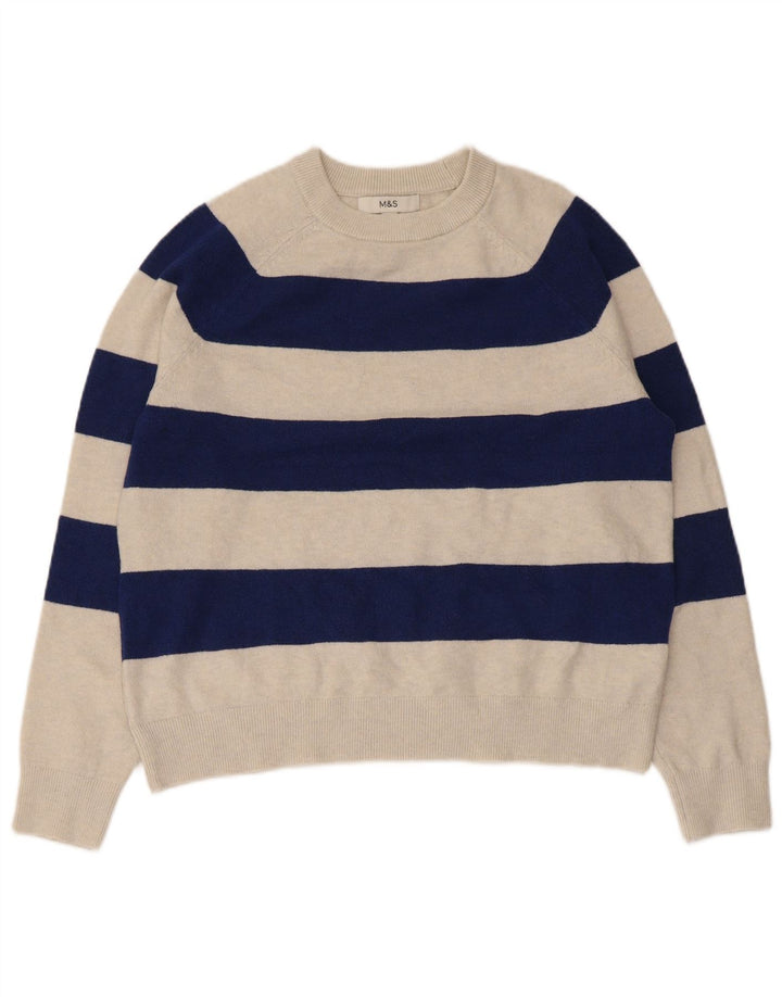 Marks & Spencer Γυναικείο πουλόβερ με λαιμόκοψη UK 14 Medium Beige ριγέ