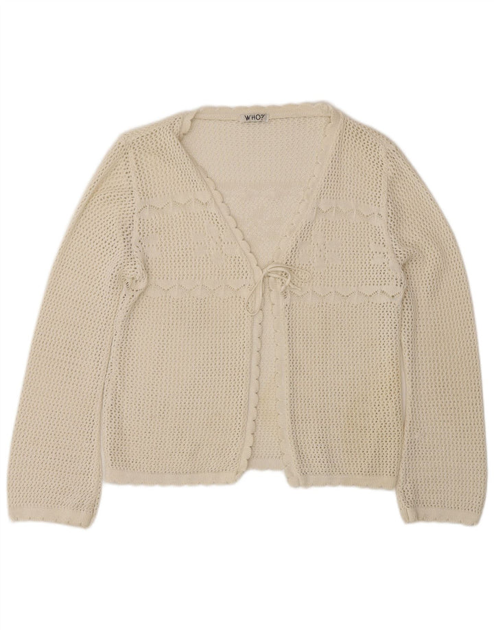 Vintage γυναικείο βελονάκι ζακέτα UK 12 Medium White