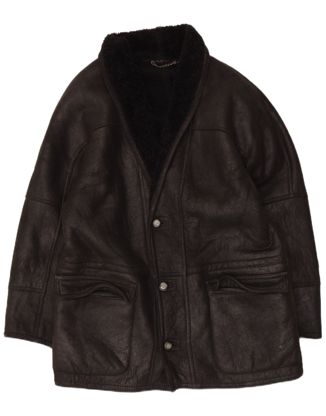 Vintage Ανδρικό Shearling Jacket IT 50 Large Black Leather