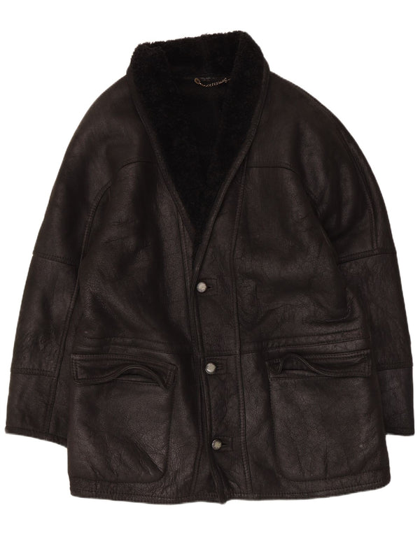 Vintage Ανδρικό Shearling Jacket IT 50 Large Black Leather