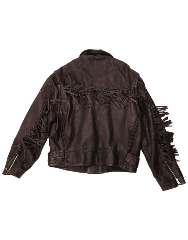 VINTAGE Γυναικείο Δερμάτινο Μπουφάν Biker UK 14 Μεσαίο Μαύρο Δερμάτινο