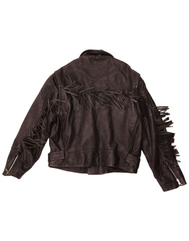 VINTAGE Γυναικείο Δερμάτινο Μπουφάν Biker UK 14 Μεσαίο Μαύρο Δερμάτινο