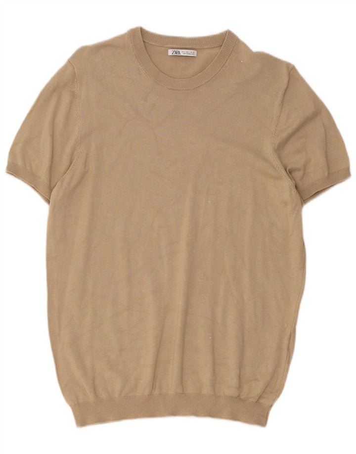 Zara Ανδρικό T-Shirt Top Μικρό μπεζ βισκόζη