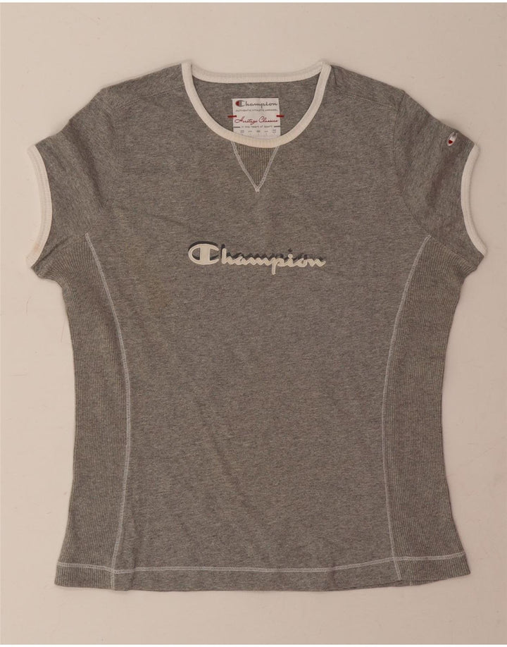 Champion Womens Heritage Classics Graphic T-shirt Top UK 14 Medium Grey