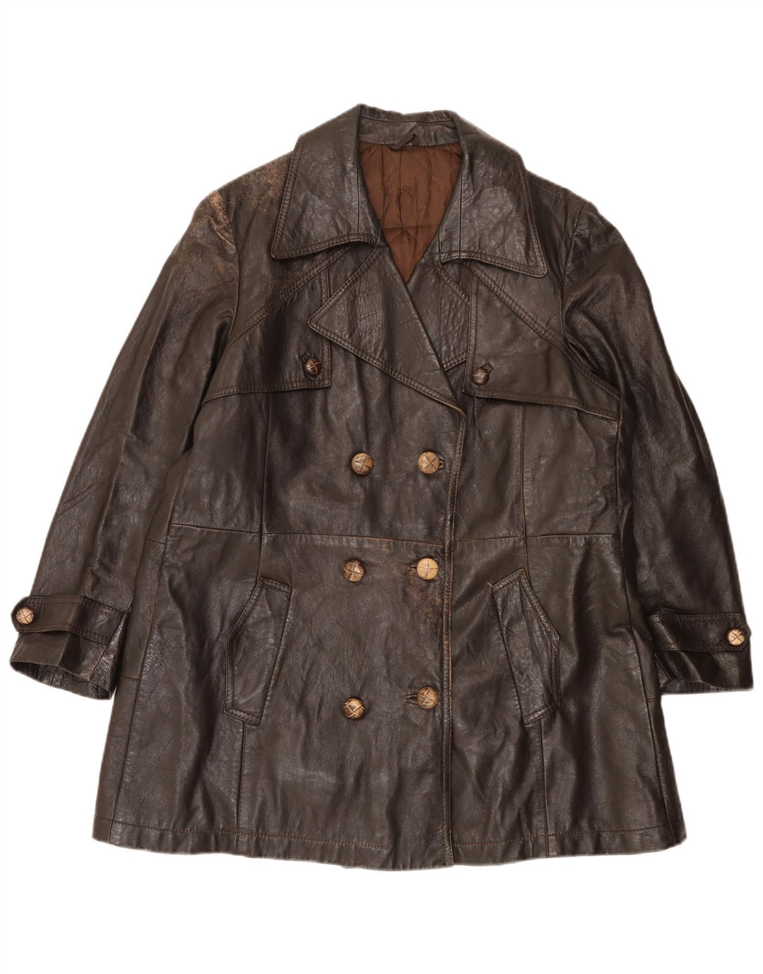 Vintage Γυναικείο Δερμάτινο Παλτό UK 16 Large Brown