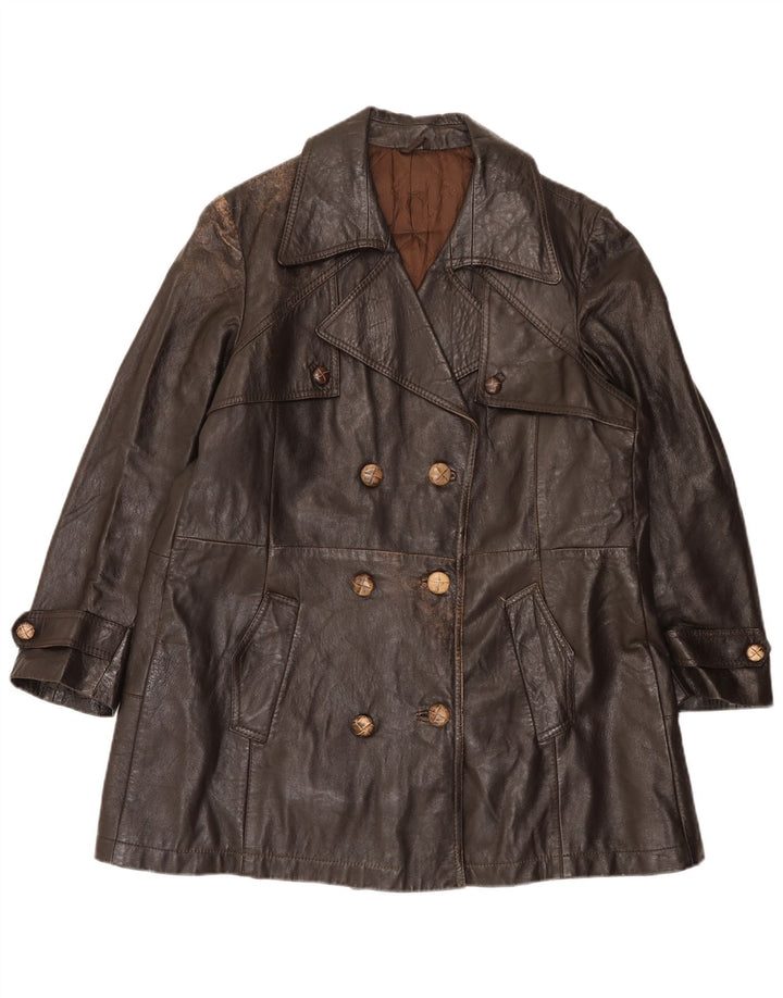 Vintage Γυναικείο Δερμάτινο Παλτό UK 16 Large Brown