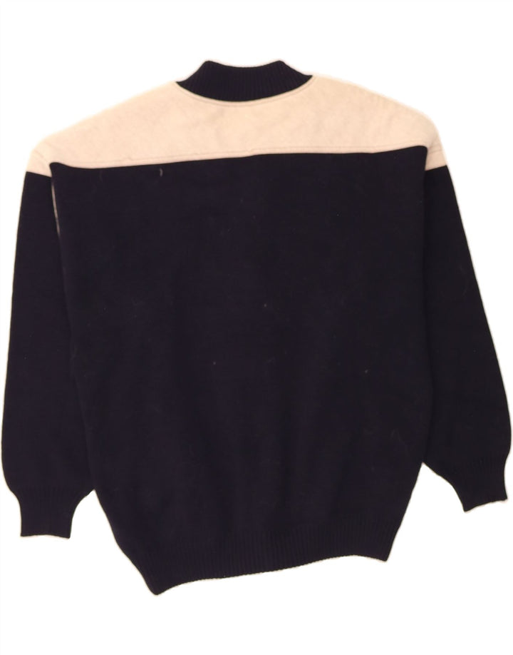 IL GRANCHIO Mens Cardigan Sweater Medium Navy Blue Colourblock Wool Vintage Il Granchio and Second-Hand Il Granchio from Messina Hembry 