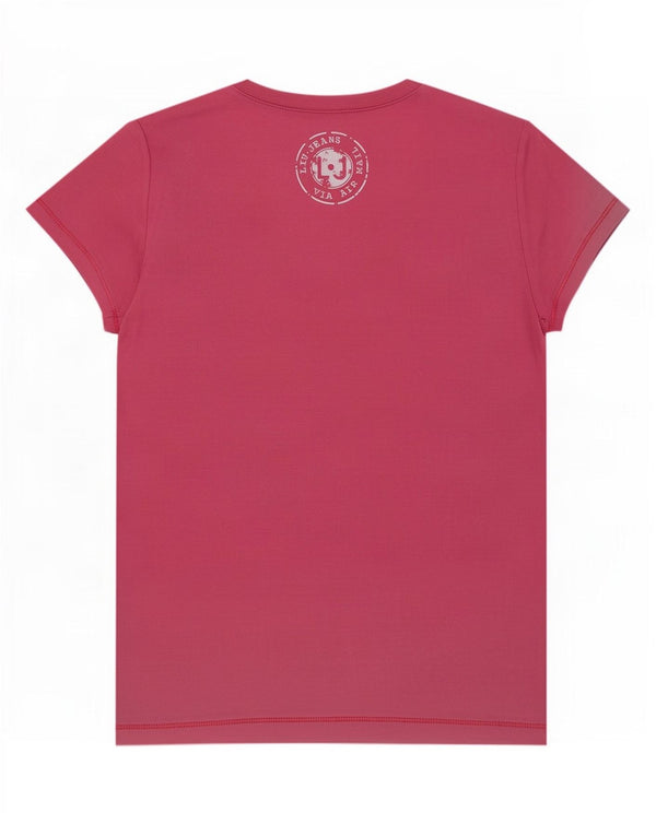 Liu Jo Γυναικείο γραφικό T-Shirt Top UK 12 Medium Pink Βαμβακερό