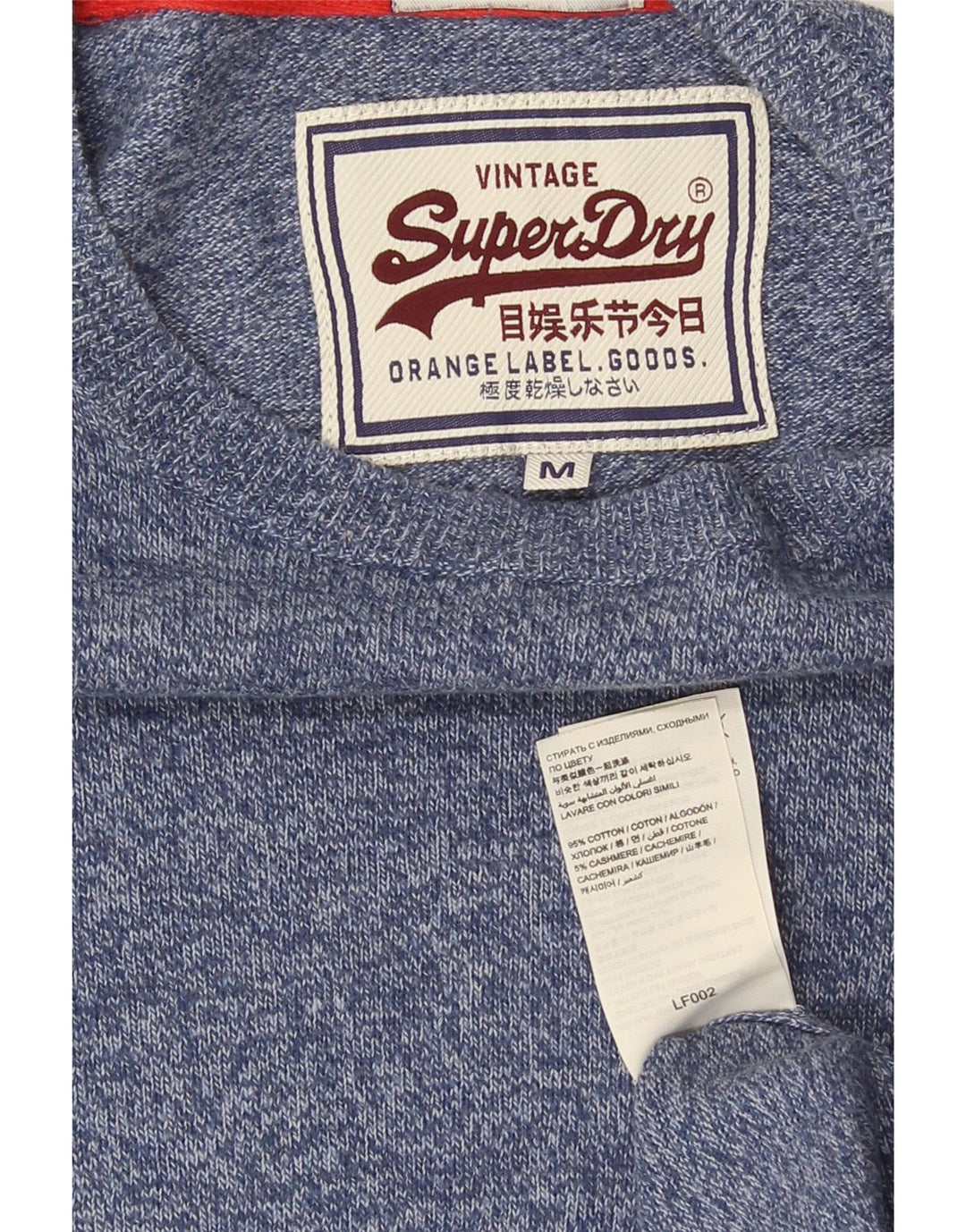 Superdry Ανδρικό πουλόβερ με λαιμόκοψη, μεσαίο μπλε βαμβακερό