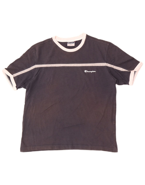 Champion γυναικείο T-shirt Top UK 16 Large Navy Blue Colorblock Βαμβακερό