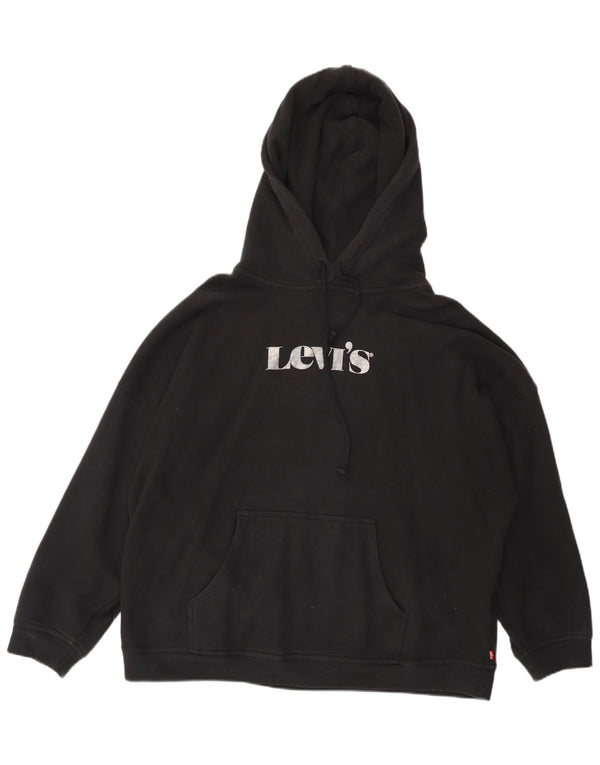 LEVI'S Γυναικείο γραφικό υπερμεγέθη κουκούλα UK 16 μεγάλο μαύρο βαμβακερό
