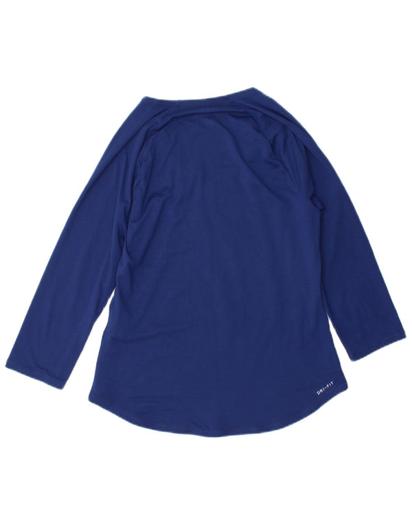 Nike γυναικείο Dri Fit Top μακριά μανίκια UK 10 Small Navy Blue Polyester