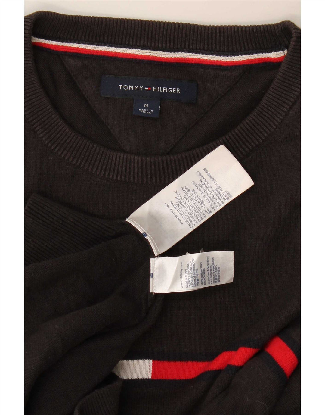 Tommy Hilfiger Ανδρικό πουλόβερ με λαιμόκοψη μεσαίου γκρι βαμβακερό