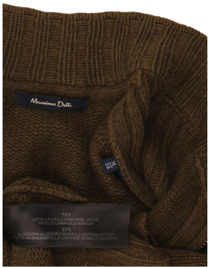 MASSIMO DUTTI Ανδρική ζακέτα πουλόβερ μεσαίο μαλλί χακί