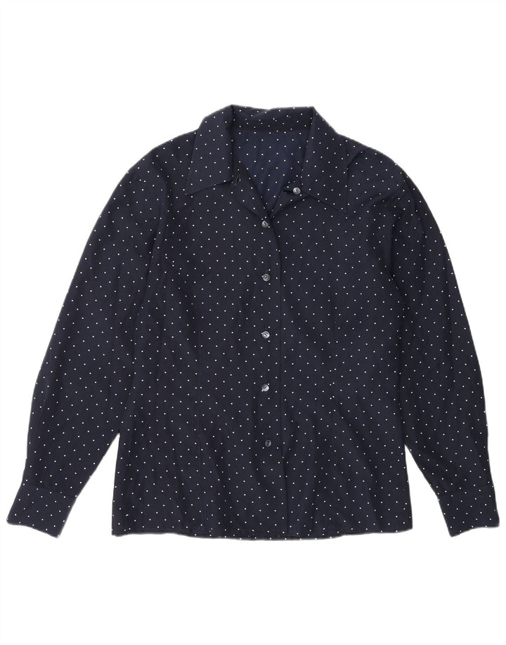 Vintage γυναικείο πουκάμισο UK 14 Medium Navy Blue Spotted