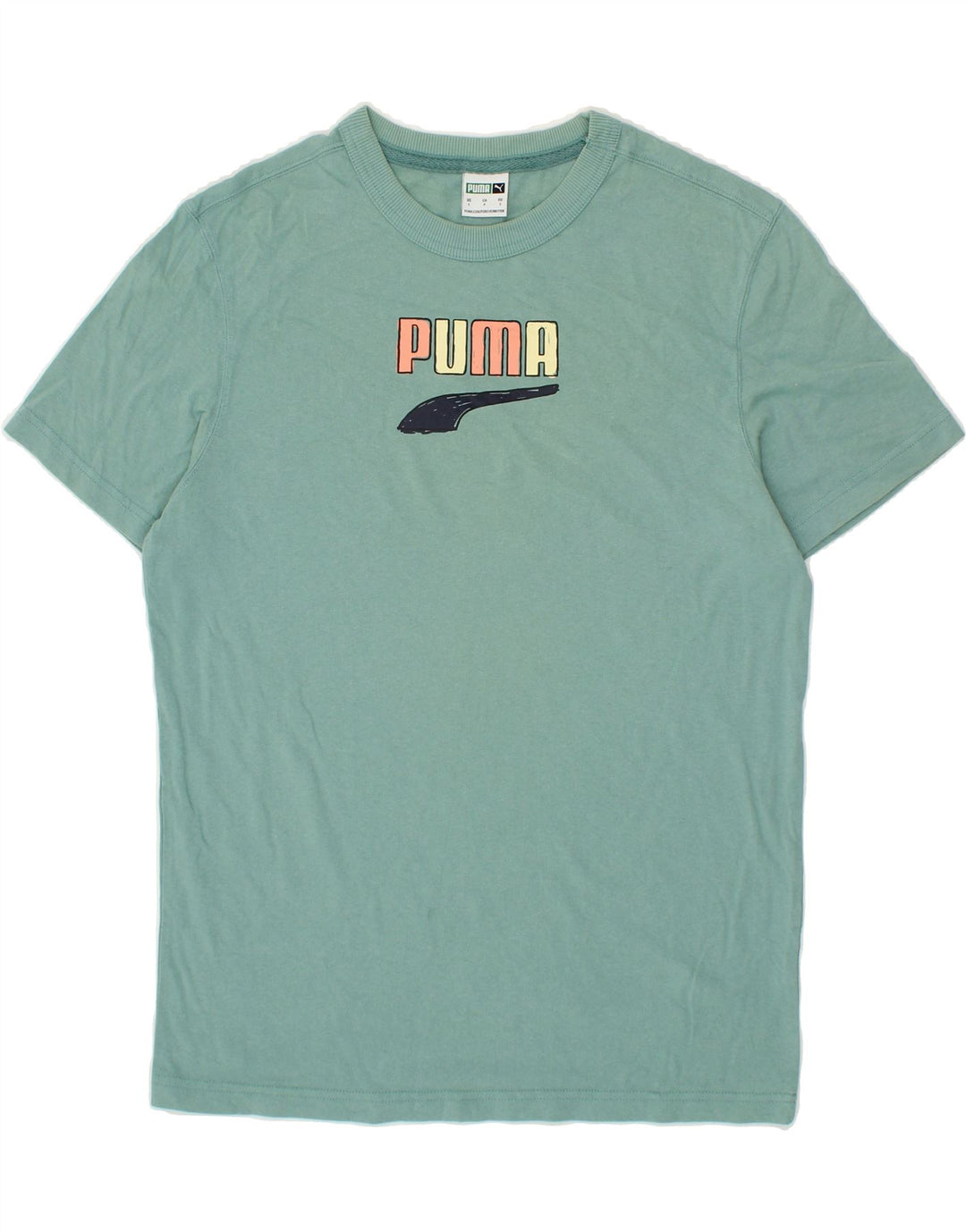 PUMA Mens Graphic T-Shirt Top Small Turquoise Cotton Vintage Puma and Second-Hand Puma from Messina Hembry 