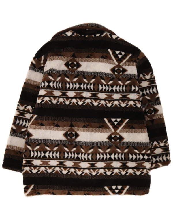 Vintage γυναικείο μεγάλο πλεκτό παλτό Duffle UK 10/12 Small Brown Fair Isle