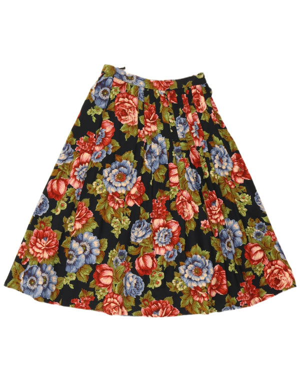 Vintage γυναικεία πλισέ φούστα W26 Small Black Floral