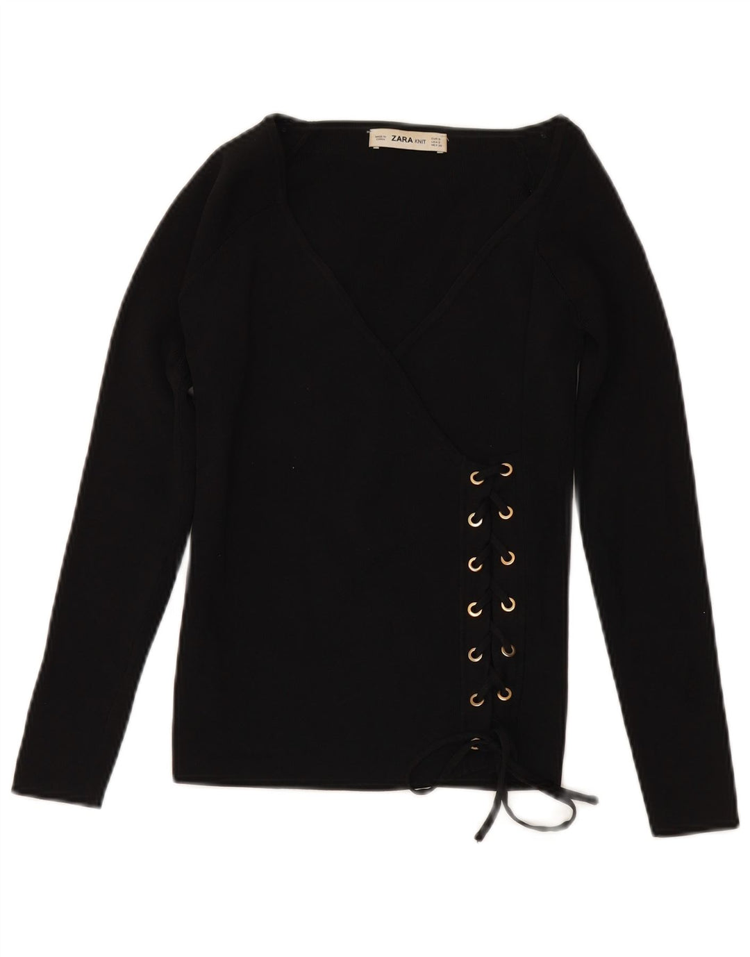 ZARA Γυναικείο πουλόβερ με μανίκια 3/4 με λαιμόκοψη UK 10 Small Black Viscose