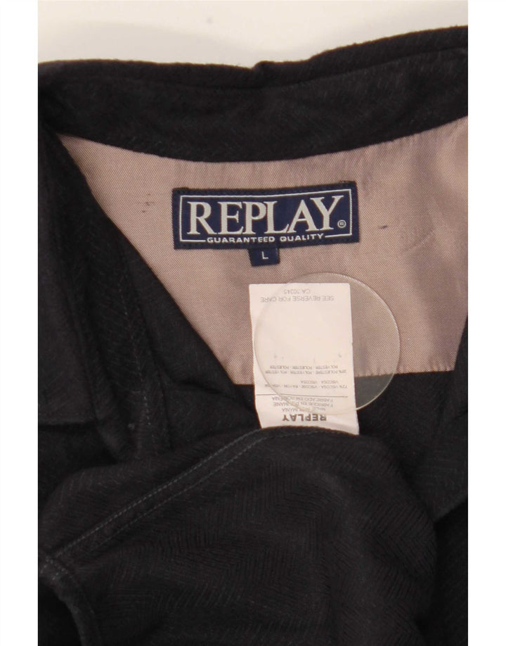 Ανδρικό πουκάμισο Replay Μεγάλο Navy Blue Chevron Viscose