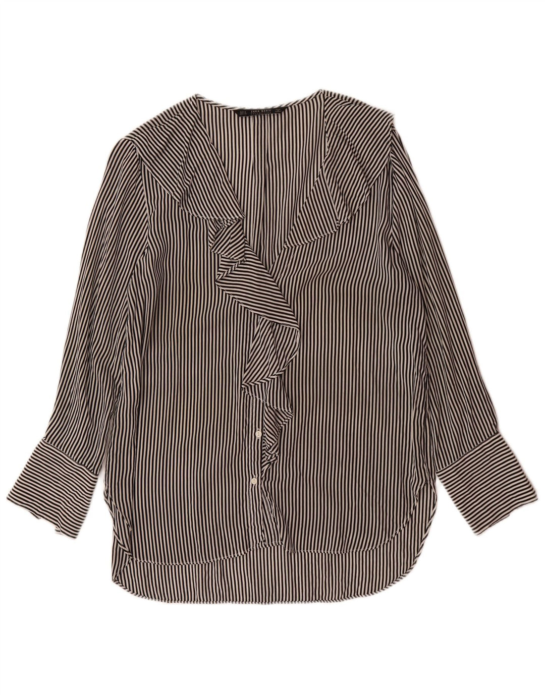 ZARA Womens Longline Shirt Blouse UK 14 Medium Black Pinstripe