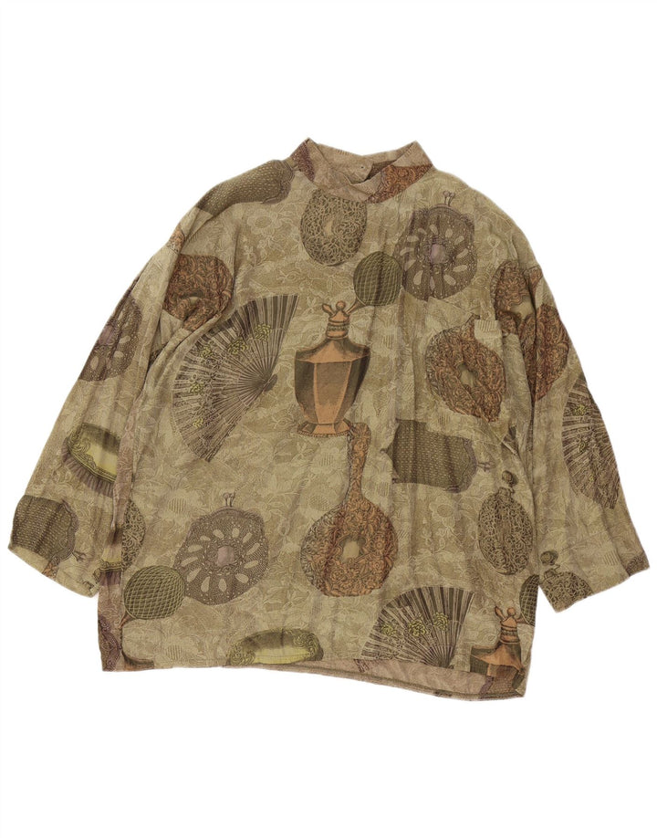 Vintage γυναικεία αφηρημένη μοτίβο μπλούζα τοπ UK 10 Small Green Retro