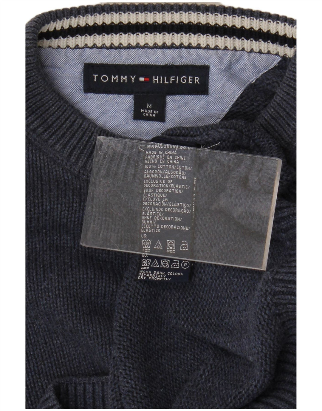TOMMY HILFIGER Ανδρικό πουλόβερ με λαιμόκοψη, μεσαίο μπλε βαμβακερό