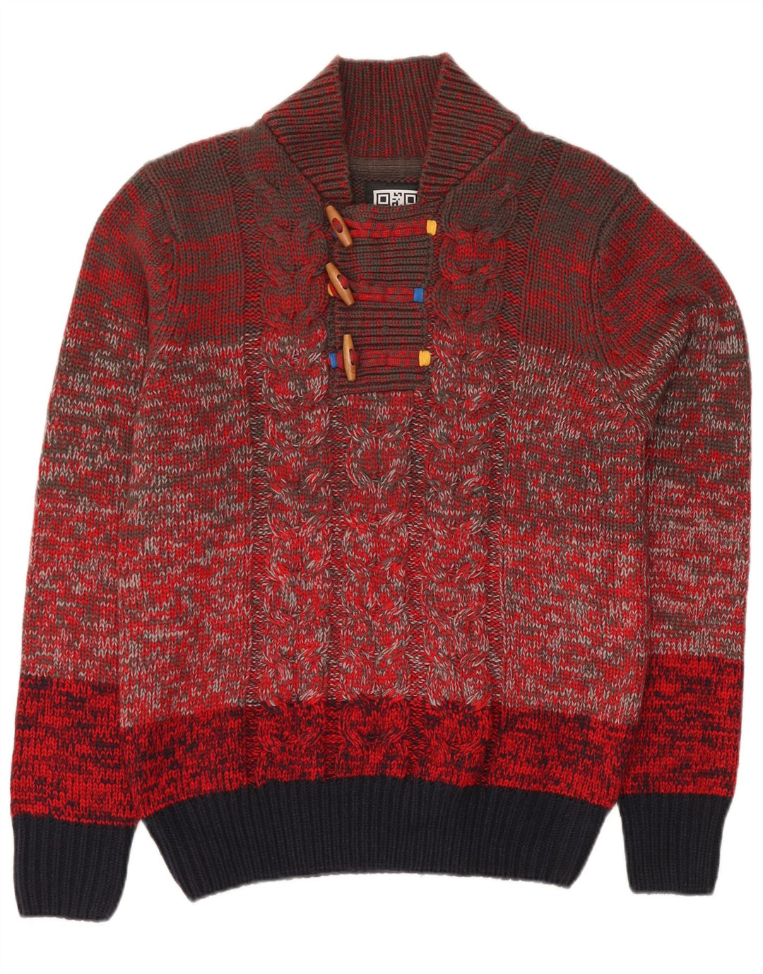 Γυναικείο πουλόβερ με λαιμό κουμπιά VINTAGE UK 18 XL Κόκκινο Colourblock