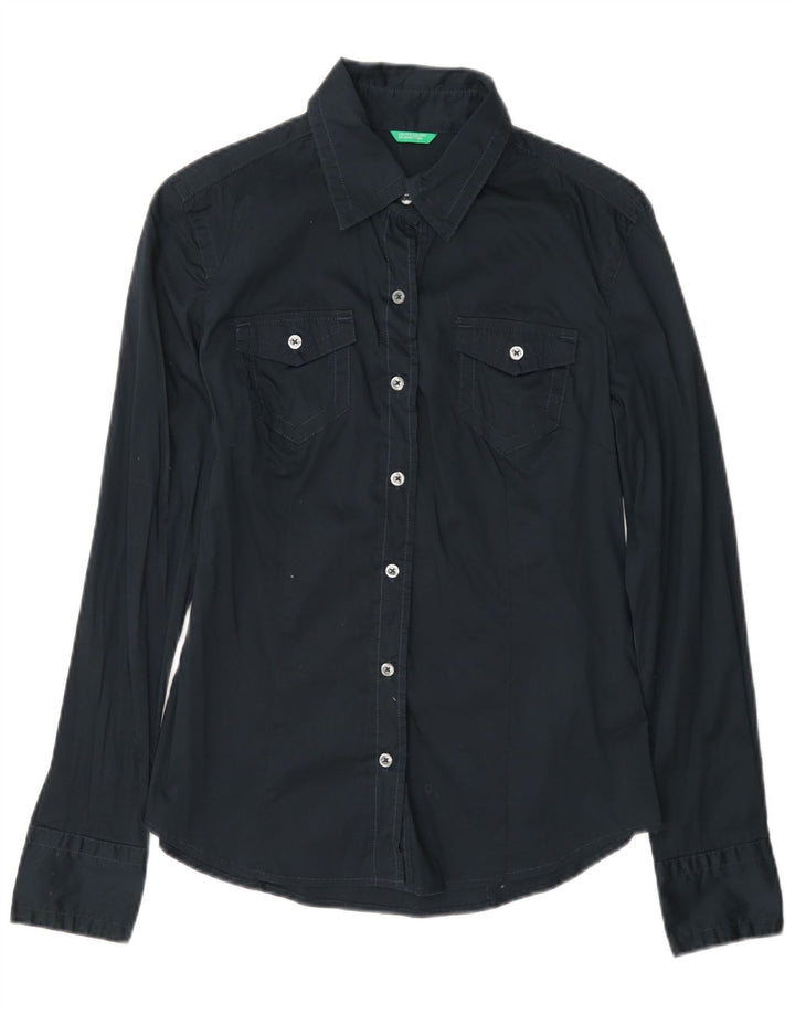 Γυναικείο πουκάμισο Benetton UK 10 Small Navy Blue Cotton