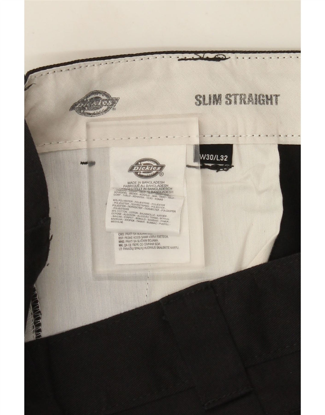 Dickies Mens Slim Straight Chino Trousers W30 L32 Black Polyester